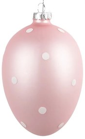 Ružové závesné sklenené vajíčko s bodkami Egg Dots - Ø 8*12 cm
