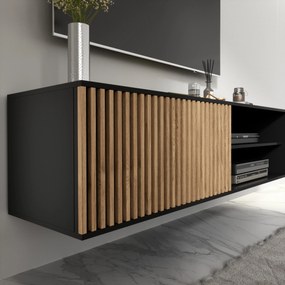 Závěsný TV stolek Meorati 150 cm černý/dub Artisan