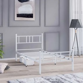 Kovová jednolôžková posteľ PIRON 90x200 cm biela nosnosť 120 kg