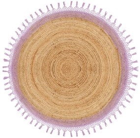 Okrúhly jutový koberec ⌀ 140 cm béžová a fialová MARTS Beliani