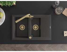 Mexen Gaspar, granitový drez 737x475x177 mm, 1,5-komorový, zlatá batéria Duero, čierna škvrnitá, 6507-76-671600-50