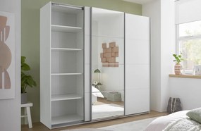 Šatníková skriňa so zrkadlom Carano, 215 cm, biela