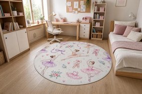 Detský koberec protišmykový BAMBINO 61600 krémový / ružový kruh