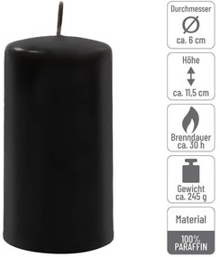 Sada stĺpových sviečok, 11,5 cm, Ø 6 cm, čierna, 12 ks