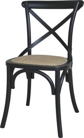 Čierna drevená stolička s ratanovým výpletom Old French chair - 55*51*89cm