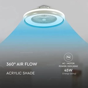 LED Stropné svietidlo s ventilátorom LED/45W/230V 3000/4000/6500K modrá