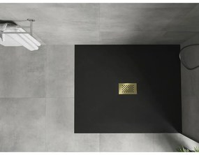 Mexen Hugo, obdĺžniková sprchová vanička SMC 110 x 100 cm, čierna, zlatá krytka, 42701011-G