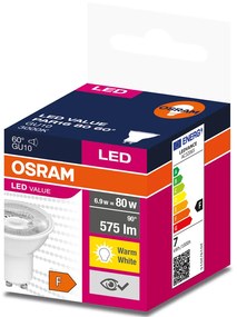 LED žiarovka GU10 6,9W = 80W 575lm 3000K Warm 60° OSRAM Value