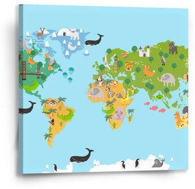 Sablio Obraz Zvieracia mapa sveta - 50x50 cm