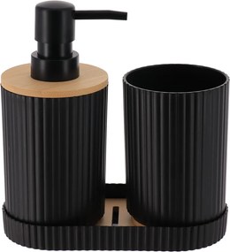 Sada kúpeľňových doplnkov Orin, čierna/s drevenými prvkami