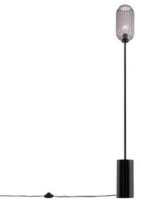 Art Deco stojaca lampa čierna s dymovým sklom - Rid