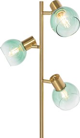 Art Deco stojaca lampa zlatá so zeleným sklom 3-svetlo - Vidro