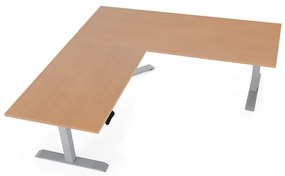Výškovo nastaviteľný stôl OfficeTech Angle, 180 x 200 cm, sivá podnož, buk