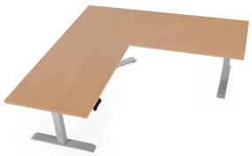 Výškovo nastaviteľný stôl OfficeTech Angle, 180 x 200 cm, sivá podnož, buk