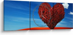 Obraz - Srdce zo stromu (s hodinami) (90x30 cm)