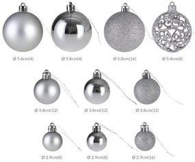 Sada vianočných závesných dekorácií REGALO strieborná (100 ks)