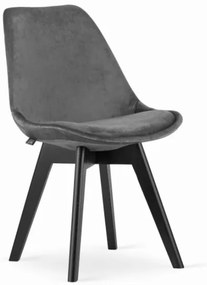 Zamatové stoličky London sivé s čiernymi nohami 4 ks
