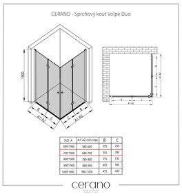 Cerano Volpe Duo, sprchovací kút so skladacími dverami 70(dvere) x 70(dvere), 6mm číre sklo, čierny profil, CER-CER-427378