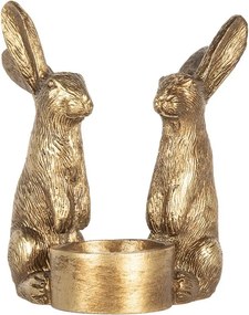 Zlatý antik svietnik na čajovú sviečku s králikmi - 10*8*12 cm