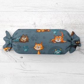 Biante Detský vankúš valec bonbon Sandra SA-705 Mačacia partia na tmavo sivomodrom 15x100 cm