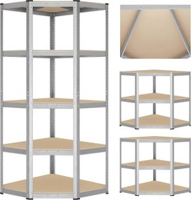 Rohový regál strieborný 180x70x40 cm