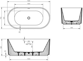 Mexen Paola, voľne stojaca vaňa, drážkovaná, 150 x 75 cm, čierna matná, 52721507571-SS