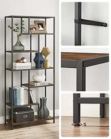 Regál na knihy, industriálny, 6 políc, 180x80x30cm