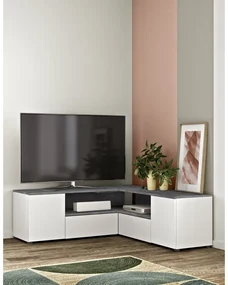 Sivo-biely TV stolík v dekore betónu 130x46 cm Angle – TemaHome