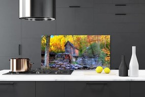 Sklenený obklad Do kuchyne Vodné mlyn jesenné les 140x70 cm