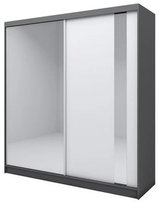 Skriňa s posuvnými dverami a zrkadlom GRACJA, 200x216x61, biela/grafit