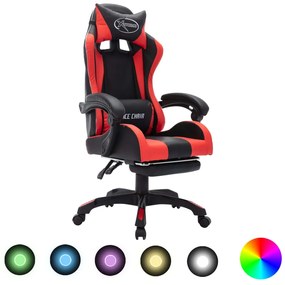 Herná stolička s RGB LED svetlami červeno-čierna umelá koža 288007