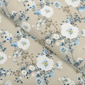 Biante Bavlnený behúň na stôl Sandra SA-552 Modré popínavé kvety na béžovom 45x180 cm