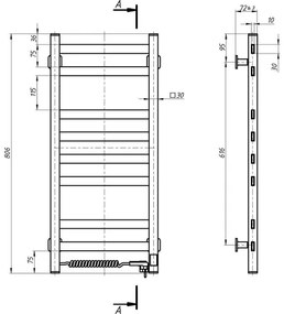 Kúpeľňový rebríkový radiátor s termostatom AVANGARD 251W/230V 80,6 cm IP44 biely ľavý