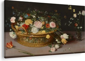 Obraz - Jan Brueghel the Elder, Flowers in a Basket and a Vase, reprodukcia (90x60 cm)