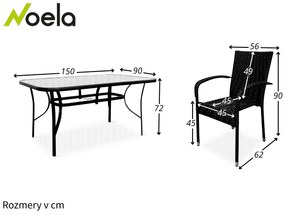 Noela Záhradný jedálenský set Klaudia transparentný + 4x ratanová stolička Paris KD