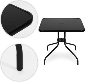 Štvorcový záhradný stolík 80 cm  s otvorom na slnečník - čierny