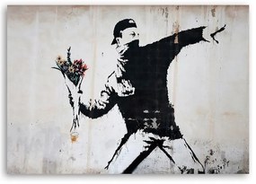 Gario Obraz na plátne Banksy chuligán hádže kyticu kvetov Rozmery: 120 x 80 cm