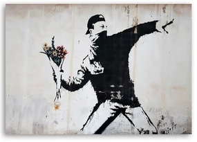Gario Obraz na plátne Banksy chuligán hádže kyticu kvetov Rozmery: 90 x 60 cm