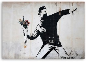 Gario Obraz na plátne Banksy chuligán hádže kyticu kvetov Rozmery: 60 x 40 cm
