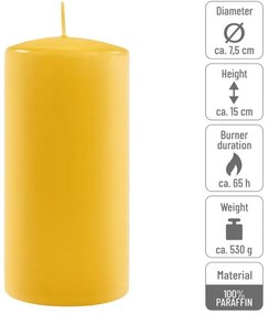 Sada stĺpových sviečok, 15 cm, Ø 7,5 cm, žltá, 4 ks