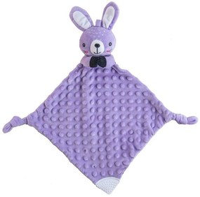 Usínačik babyted Zajačik, hryzátko, hrkálka plyš 25 x 25 cm, fialová