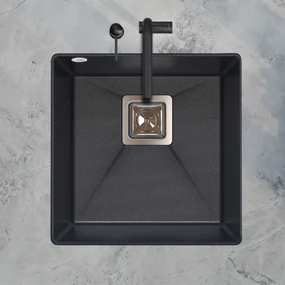 Sink Quality Argon 50, kuchynský granitový drez 420x420x225 mm + chrómový sifón, čierna škvrnitá-Brocade, SKQ-ARG.B.1KBO.50.X