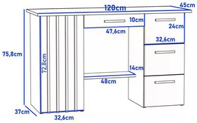 Počítačový stôl 120 cm dubový, remeselný, čierny, loft