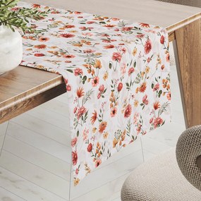 Biante Bavlnený behúň na stôl Sandra SA-731 Červený kvetovaný vzor na bielom 35x120 cm