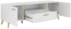 Moderná TV skrinka Rostiw 150 2D1SZ, Farby: kašmír / kašmír lesk + zlatá