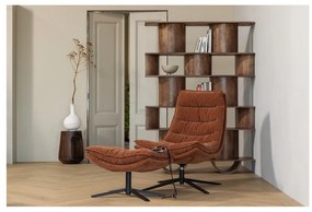 Hnedé otočné ženilkové kreslo s podnožkou Kube – WOOOD