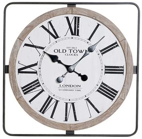 Nástenné vintage hodiny drevo mdf v kovovom ráme, biele, 60x4,5x60cm