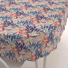 Biante Dekoračný oválny obrus PML-067 Modré listy na krémovom 120x140 cm