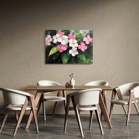 Sklenený obraz - Ružové a biele kvety (70x50 cm)