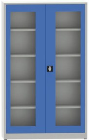 Kovona Zváraná policová skriňa s presklenými dverami, 1950 x 1200 x 500 mm, sivá/modrá